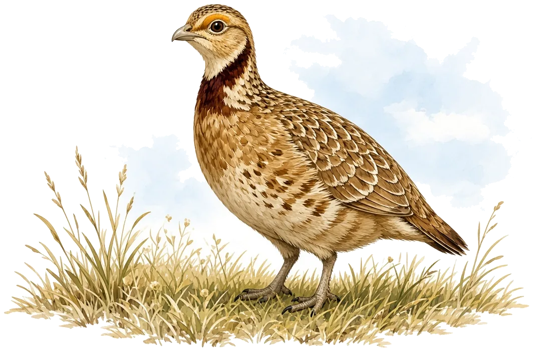 A standing lesser prairie chicken painted in watercolor